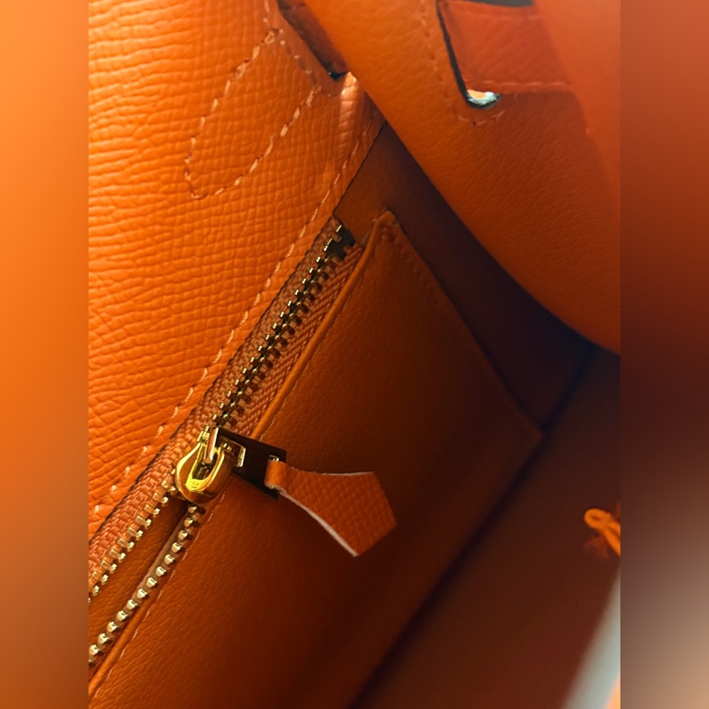 Orange Leather Top-Handle Satchel with Gold Hardware - Picture 12 of 13